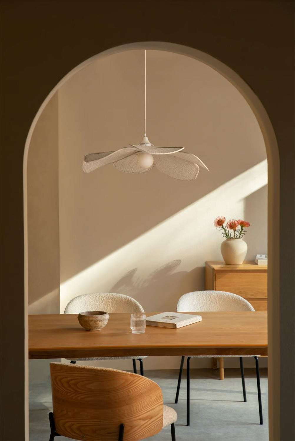 Lámpara de techo en lino y fibras naturales Benavid Ø75 cm