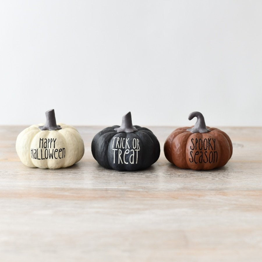 Pack 3 Calabazas Halloween – SPOOKY / HAPPY / TRICK – 10,5 cm - Ami home decor