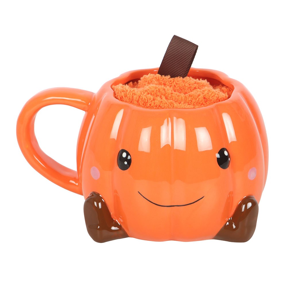 Taza Calabaza Sonriente + Calcetines Naranjas – Set Halloween Cosy