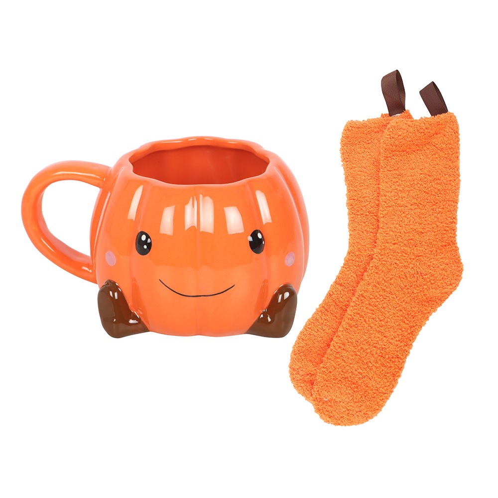 Taza Calabaza Sonriente + Calcetines Naranjas – Set Halloween Cosy