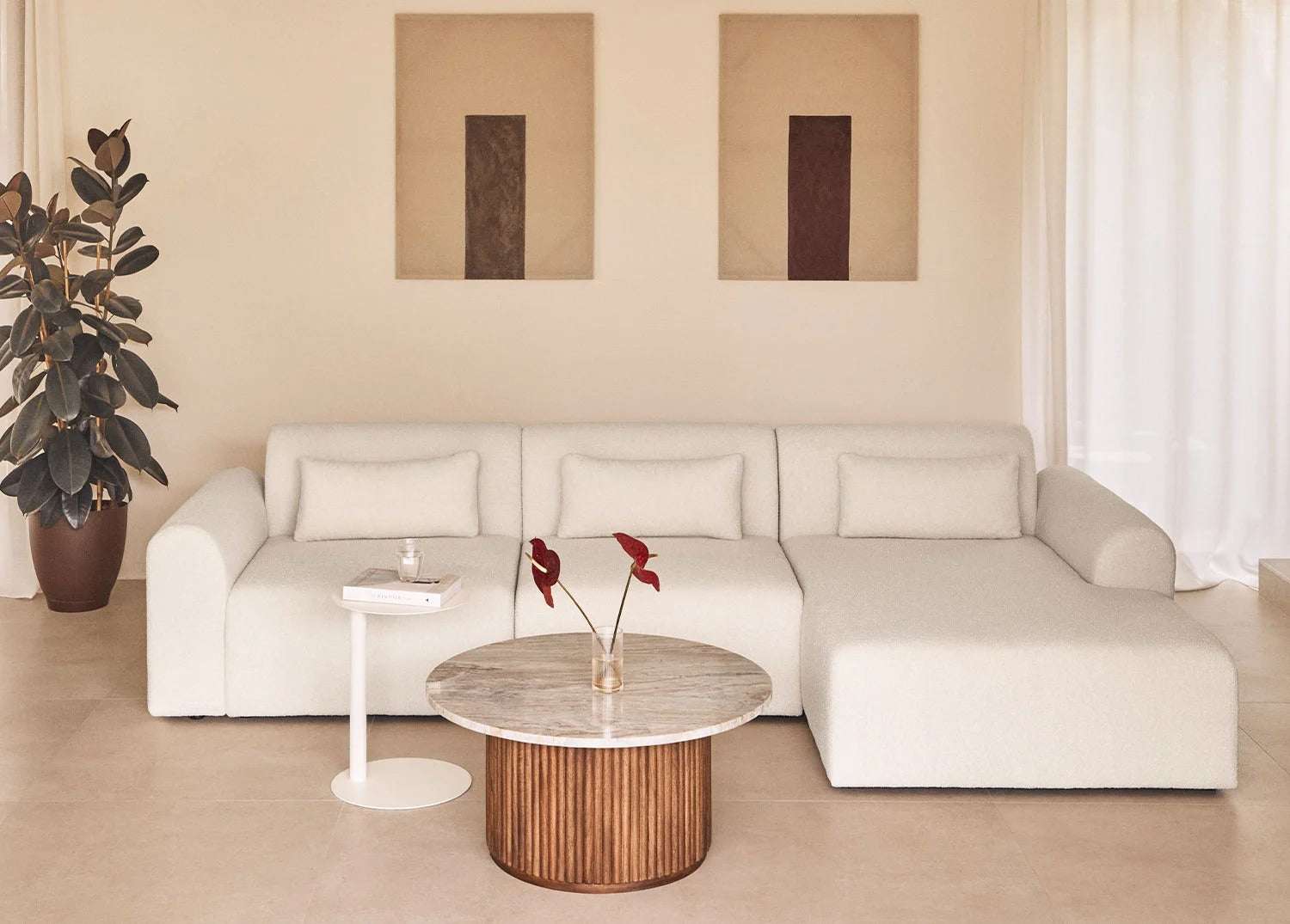 Sofá Modular Chaise Longue Derecho de 3 Piezas en Borreguito Borjan