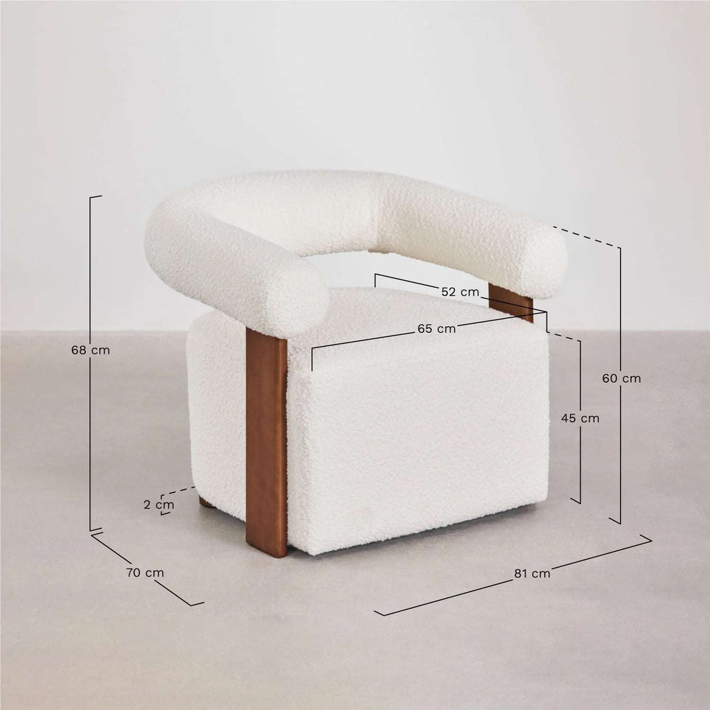 Sillón en Tela Bouclé y Madera de Caucho – Mauro