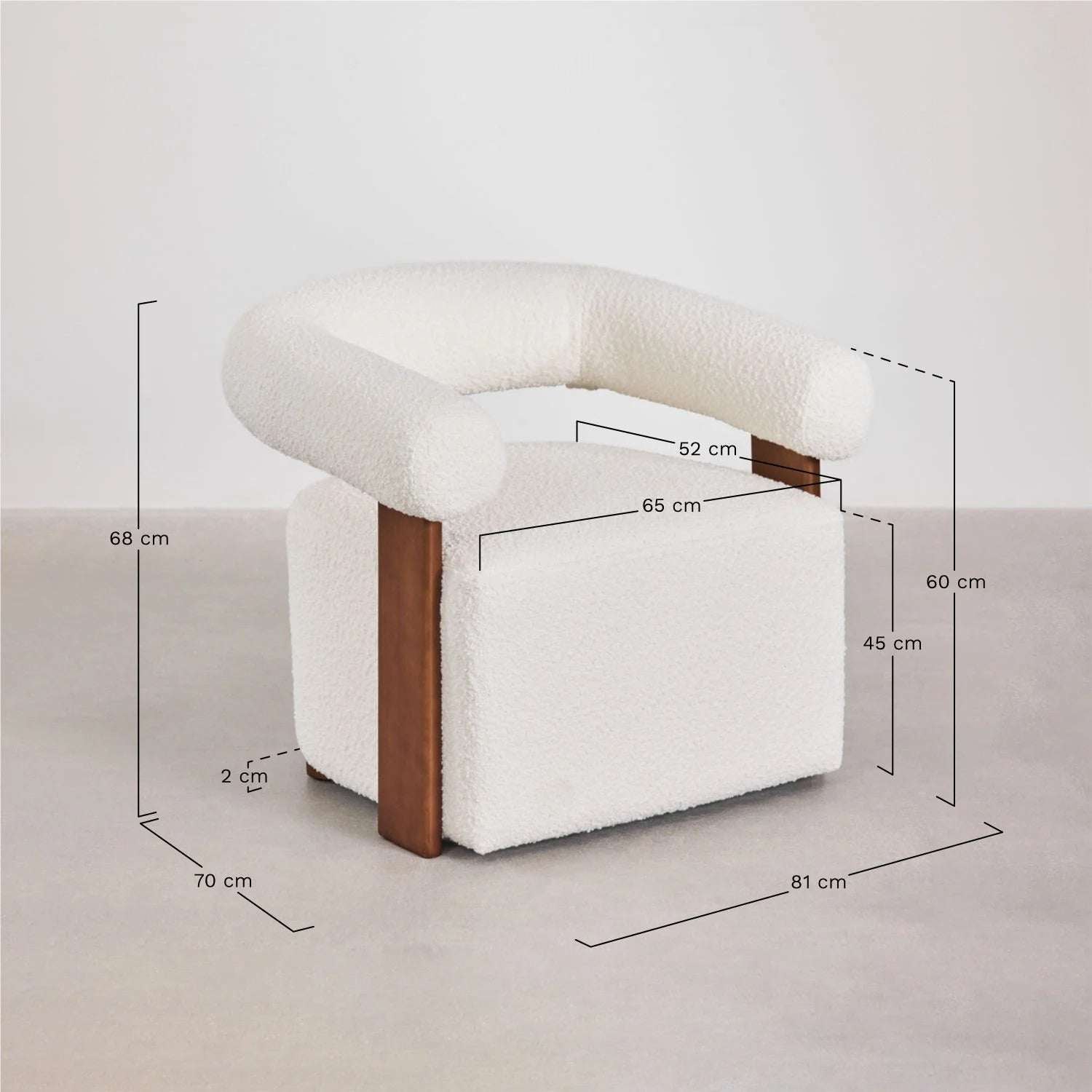 Sillón en Tela Bouclé y Madera de Caucho – Mauro