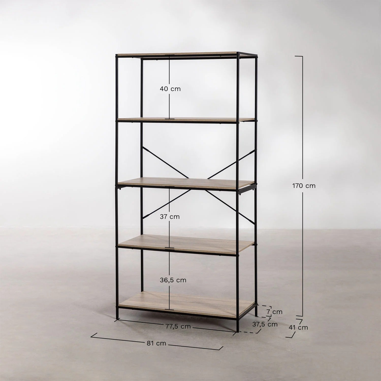 Estantería Baxter – Hierro Negro & Madera Natural