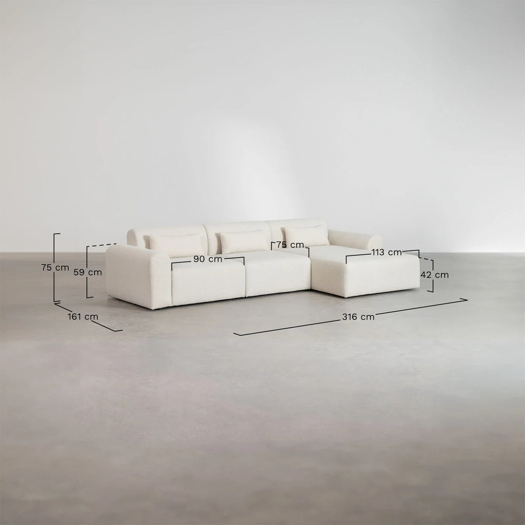 Sofá Modular Chaise Longue Derecho de 3 Piezas en Borreguito Borjan - Ami home decor
