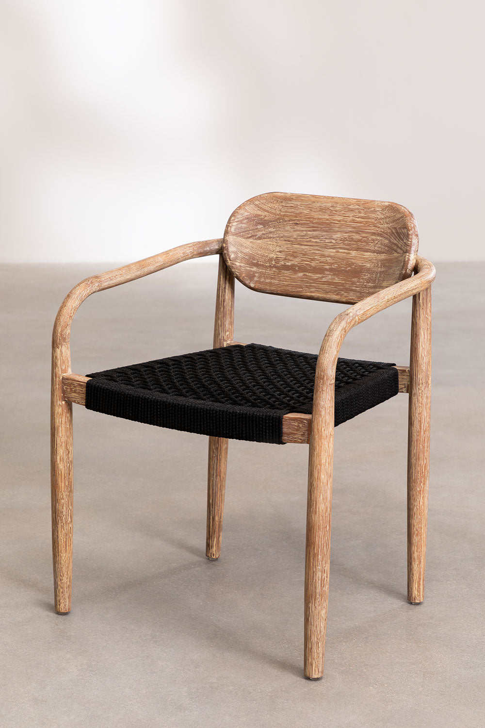 Set Naele | Mesa Redonda de Ø120 cm + 6 Sillas con Reposabrazos en Madera de Eucalipto