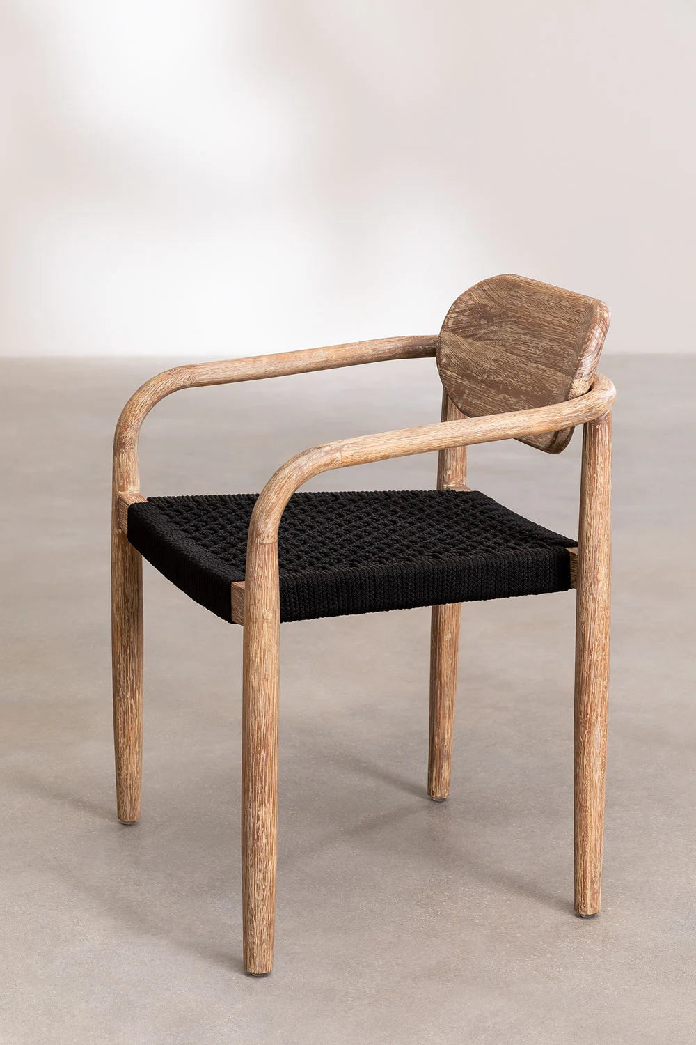 Set Naele | Mesa Redonda de Ø120 cm + 6 Sillas con Reposabrazos en Madera de Eucalipto